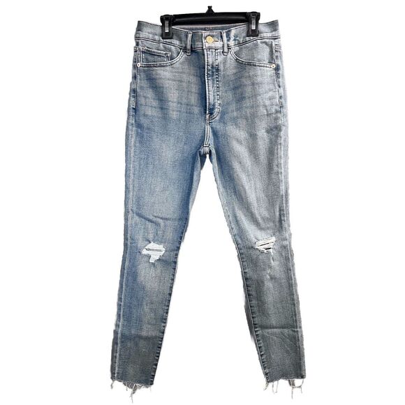 Express Light Wash Skinny High Rise Distressed Raw Hem Jeans Size 4R‎ Women’s - Picture 1 of 10